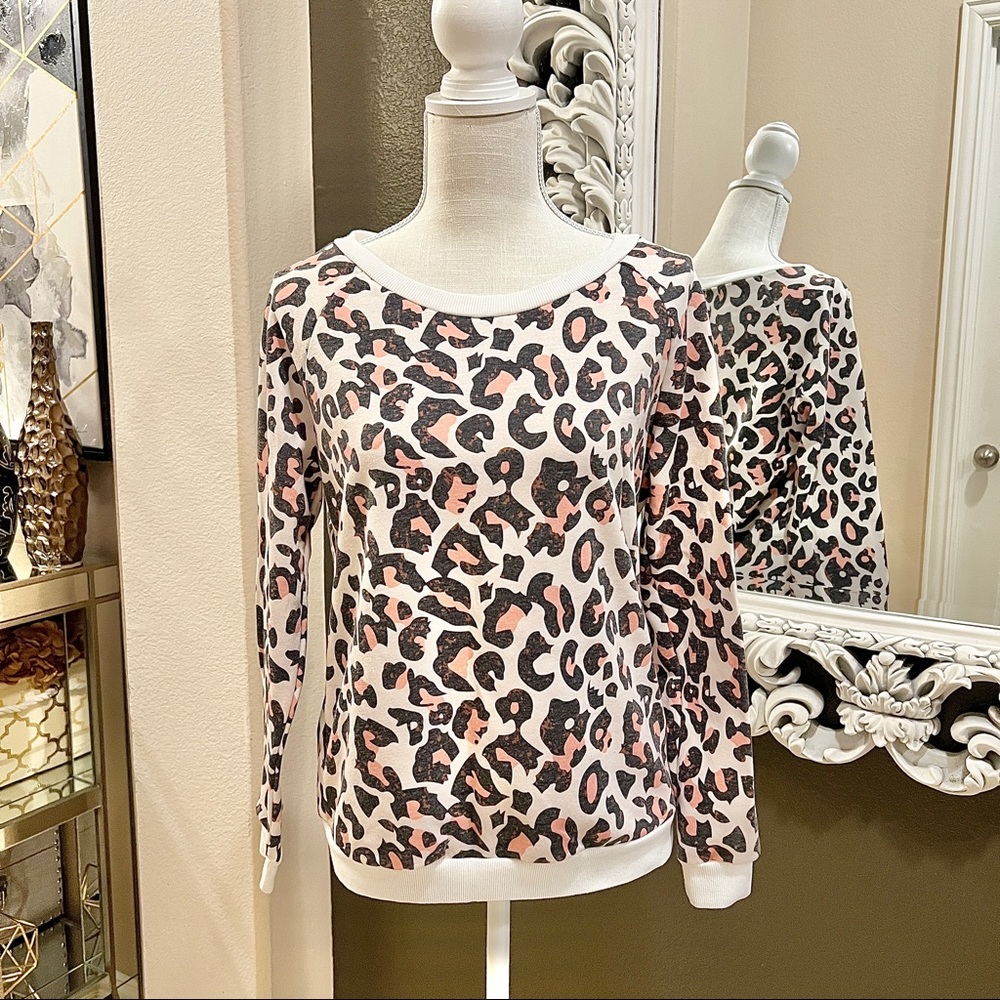 Pink LEOPARD Scoop Neck Sweatshirt Top SMALL